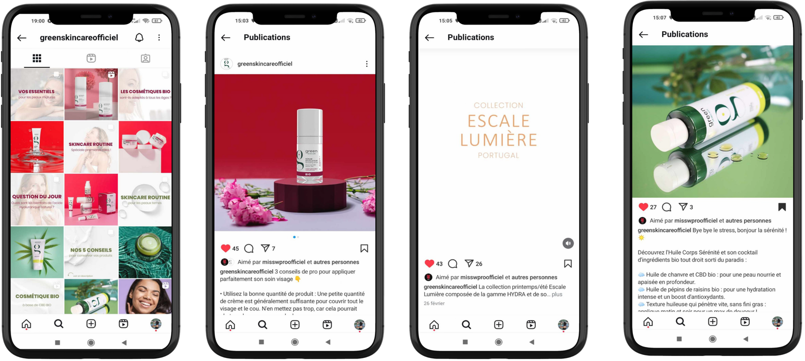 Série de publications Green Skincare sur smartphone